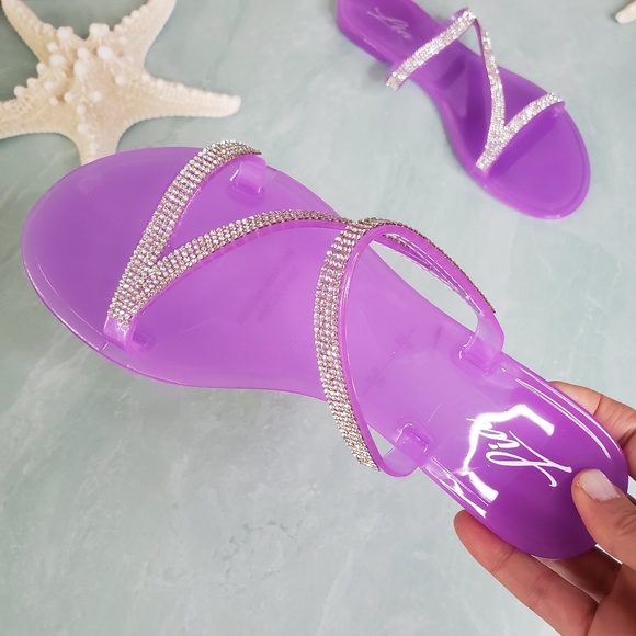 New! Lia Purple Jelly Rhinestone Sandals - Picture 3 of 5